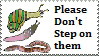 stamp with a snail, worm and a slug. It reads 'Please don't step on them