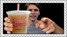 a stamp of Jerma985 pointing at the viewer while holding a Dunkin Doughnut's coffee cup
