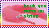 blinking stamp gif with a worm on a string that says 'heck yeah worm on a string