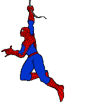 a tiny gif of cartoon Spiderman swinging